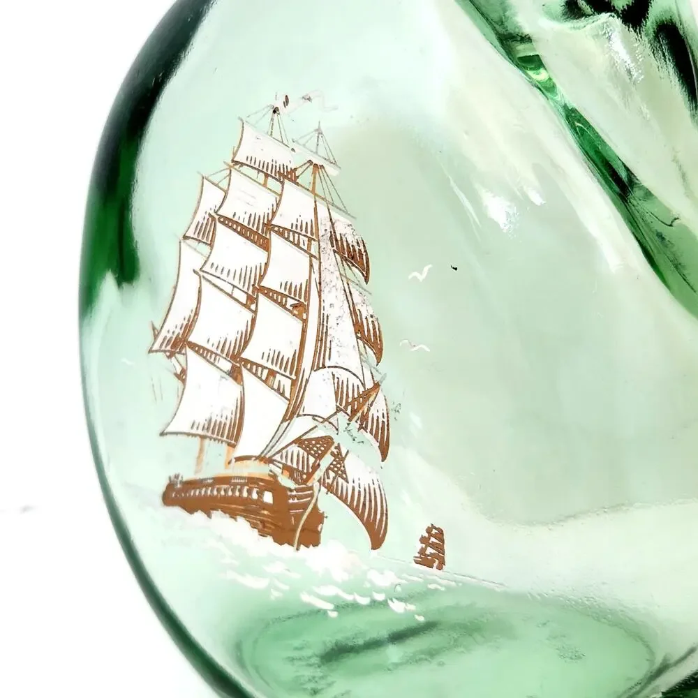 Vintage MCM Old Fitzgerald Green Glass Flagship Decanter Bottle | 1960s Barware